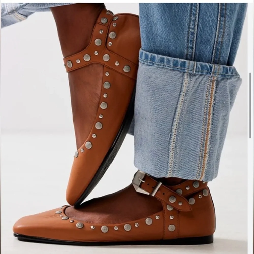 Free‎ People brown tan caramel Mystic Mary Jane Double-Strap Flats size 9.5 new